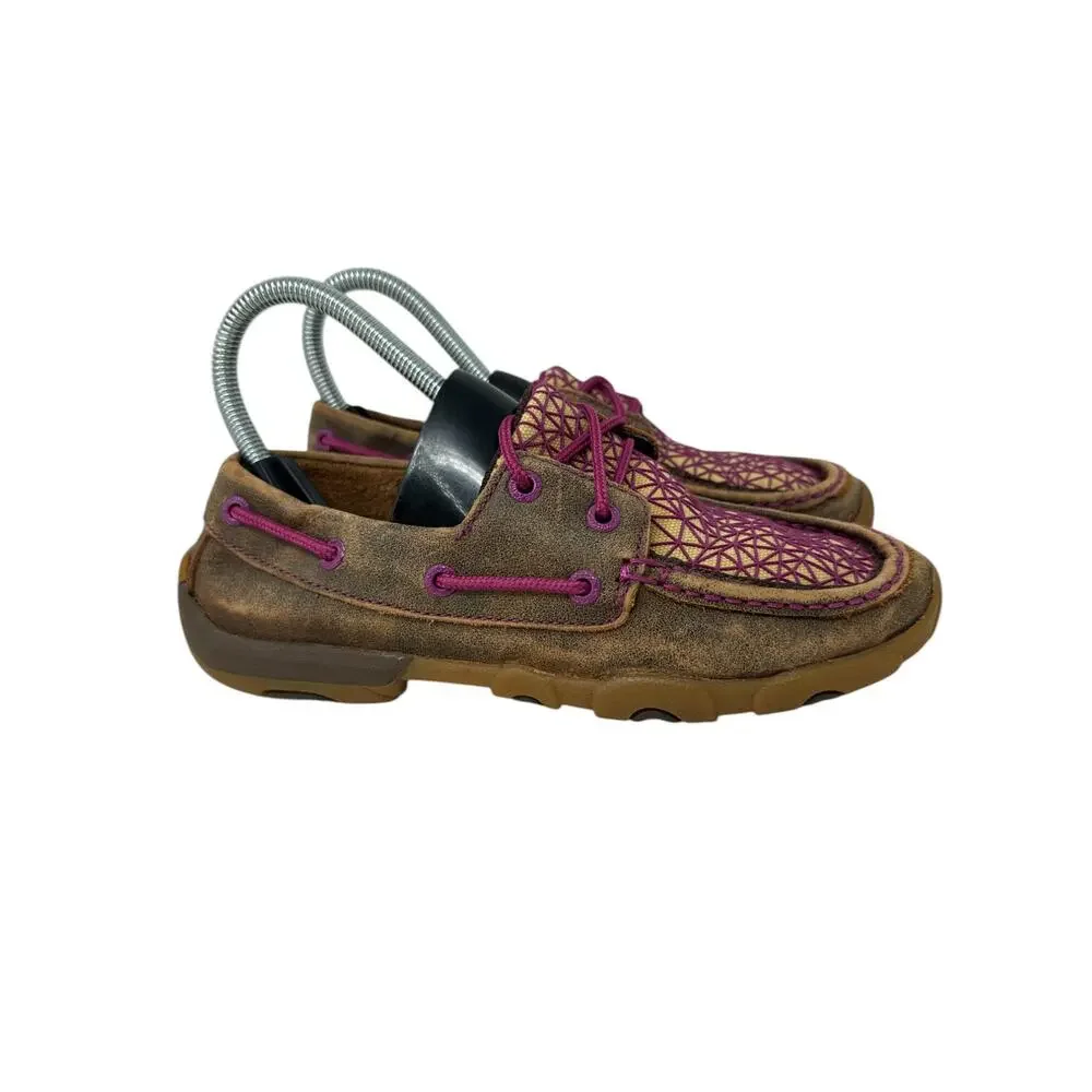 Twisted X Casual Boat‎ Shoes Womens Driving Mocs 5.5M Brown Leather WDM0066